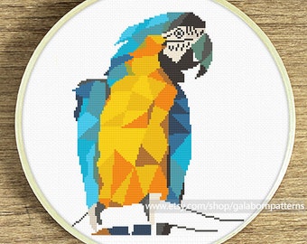 Macaw cross stitch, Geometric cross stitch pattern, Modern cross stitch, xstitch pattern, Animals birds cross stitch