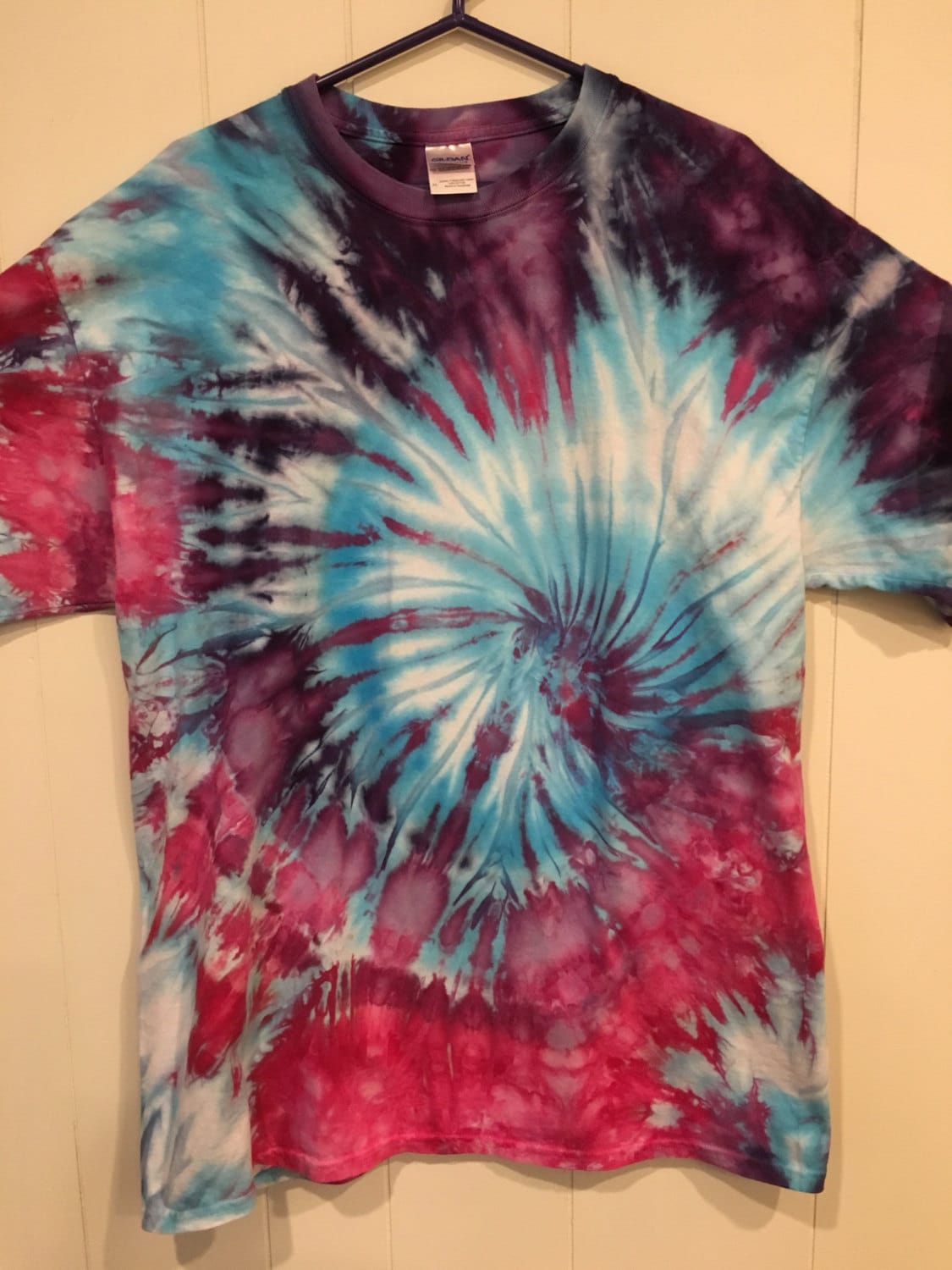 Ice dye tie dyed classic rainbow spiral with an icy twist