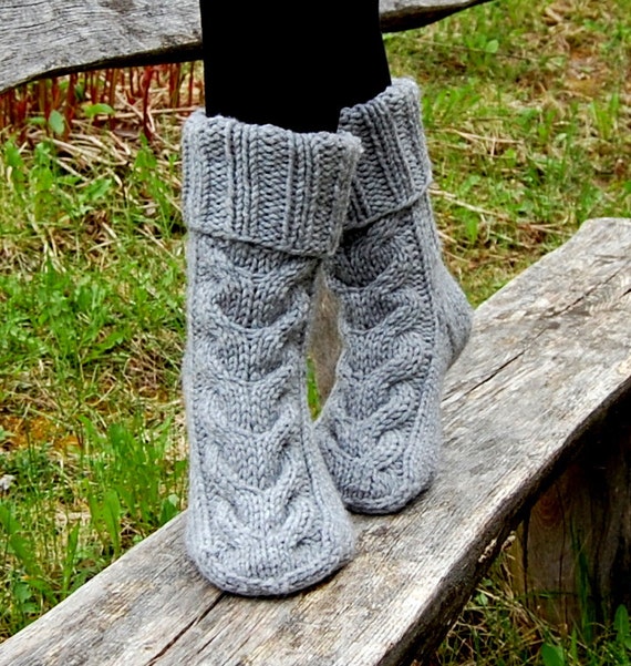 Cable knit slipper socks Knitted Wool Slippers Slipper