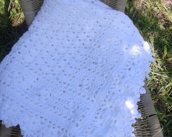 White crochet baby blanket, all white baby blanket, white baby blanket, crochet lacy solid white baby blanket, white christening blanket