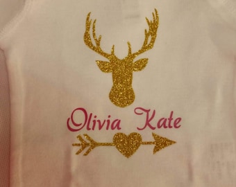 Personalized Deer Bodysuit, Baby bodysuit, Infant Bodysuit