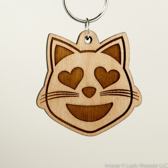 Heart Eyes Cat Emoji Keychain Smiling Cat Face by LadyMaggies