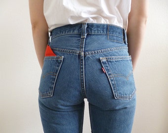 VTG Patchwork Levis 501 Jeans Size XS / S Boho Hippie Boyfriend Rockabilly OOAK