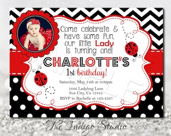 Ladybug Birthday Invitation DIY Printable invite 1st birthday with or Without Photo Invitation you print