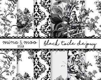 Toile de Jouy, French pattern design wallpaper, Paper for decoupage, French designs, french country wallpaper, french toile, Black toile