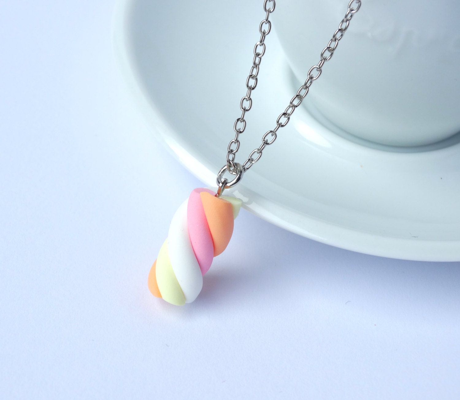 Twisted pastel coloured marshmallow charm necklace pendant