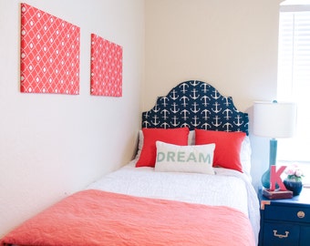 Dorm Twin Headboard, Solid or Printed Fabric, Navy Headboard, Twin Headboard, Dorm Decor