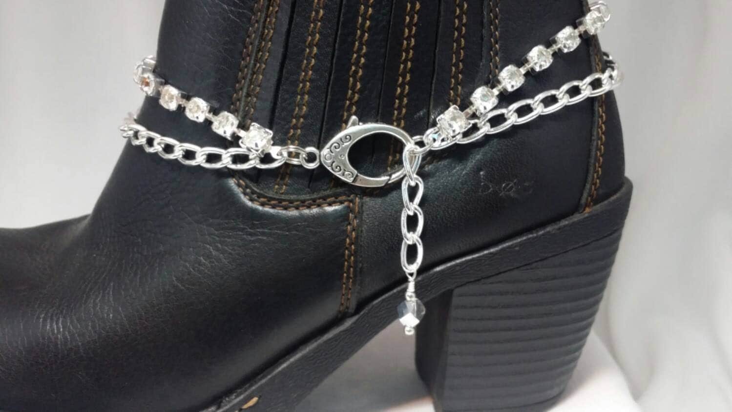 Boot Bling Anklet Bracelet Double Chains Jewelry Rhinestone
