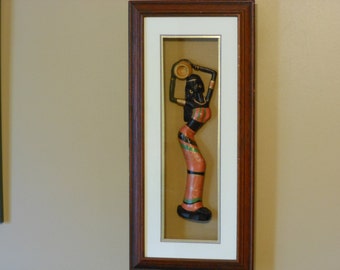 Carved Wooden Figure of an African Woman in Shadow Box
