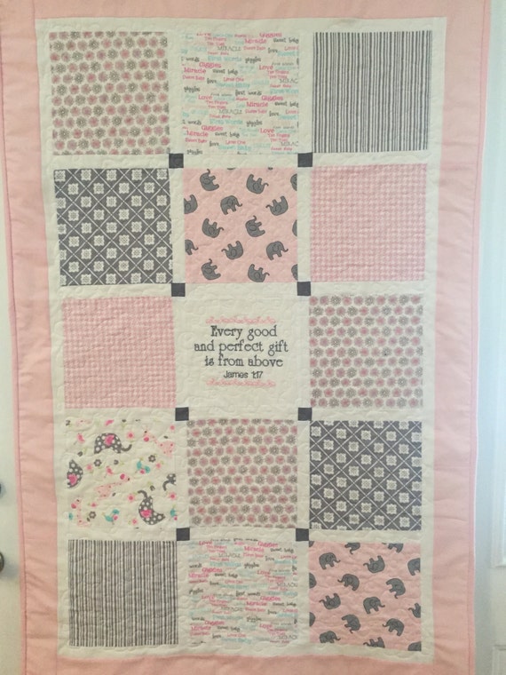 Pink and gray baby quilt