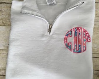Lilly Pulitzer Monogram Quarter Zip Sweatshirt, Lilly P Applique Monogram Quarter Zip