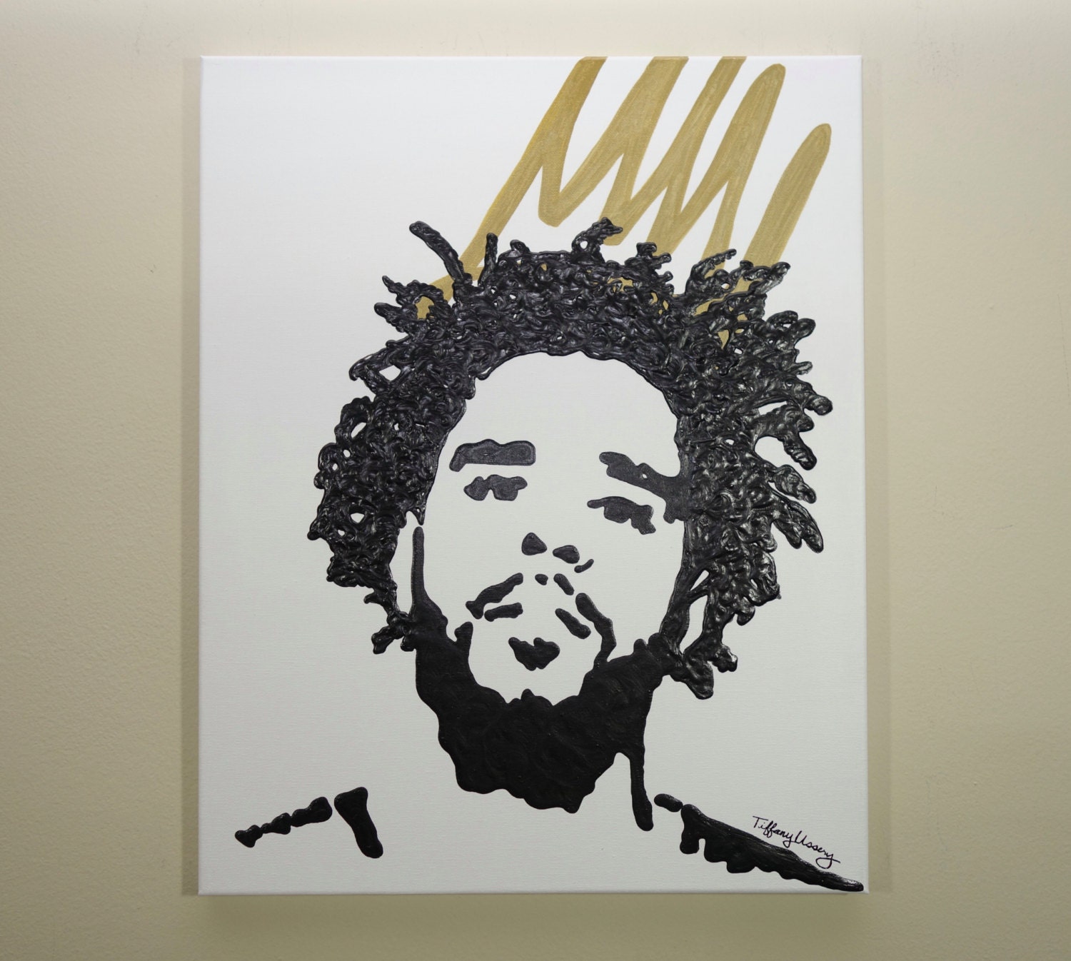 J.Cole Crown Painting 16x20 Hip Hop Art Pop Art Gold Crown