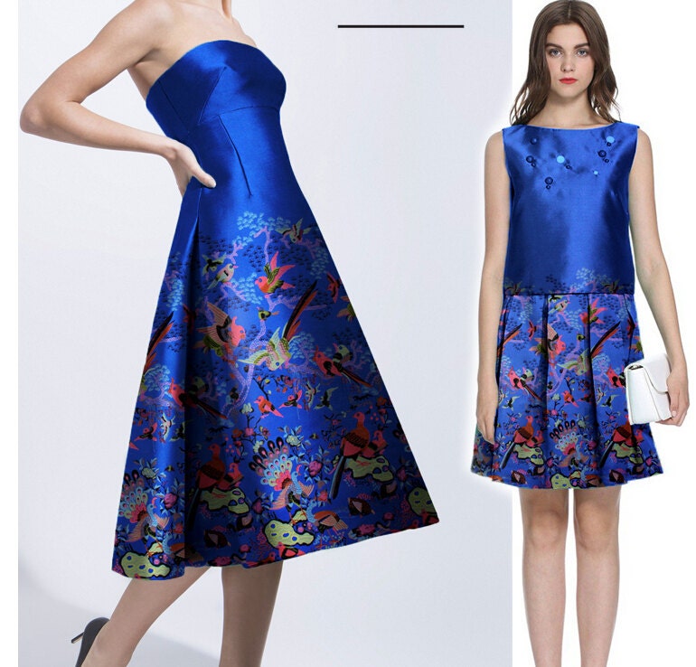 Blue birds style Jacquard fabric Dress Skirt Dress by FashionLace