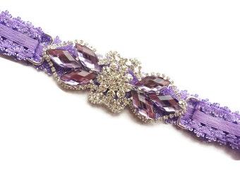 Rhinestone Flower Girl Headband - Purple Sparkle Headband for Girls -Roaring 20s Headpiece - Jeweled Forehead Headband - Purple Flapper