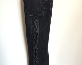 Items similar to NEW Custom Rock Design - Black Jeans Shiny Silver ...