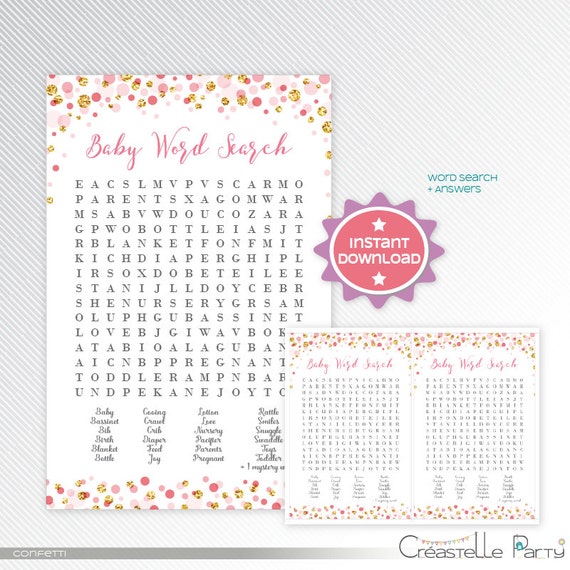 Pink and glitter confetti Word search gold and by CreastelleParty