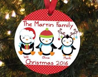 Penguin Holiday Ornament - Personalized Penguin Family Christmas Ornaments