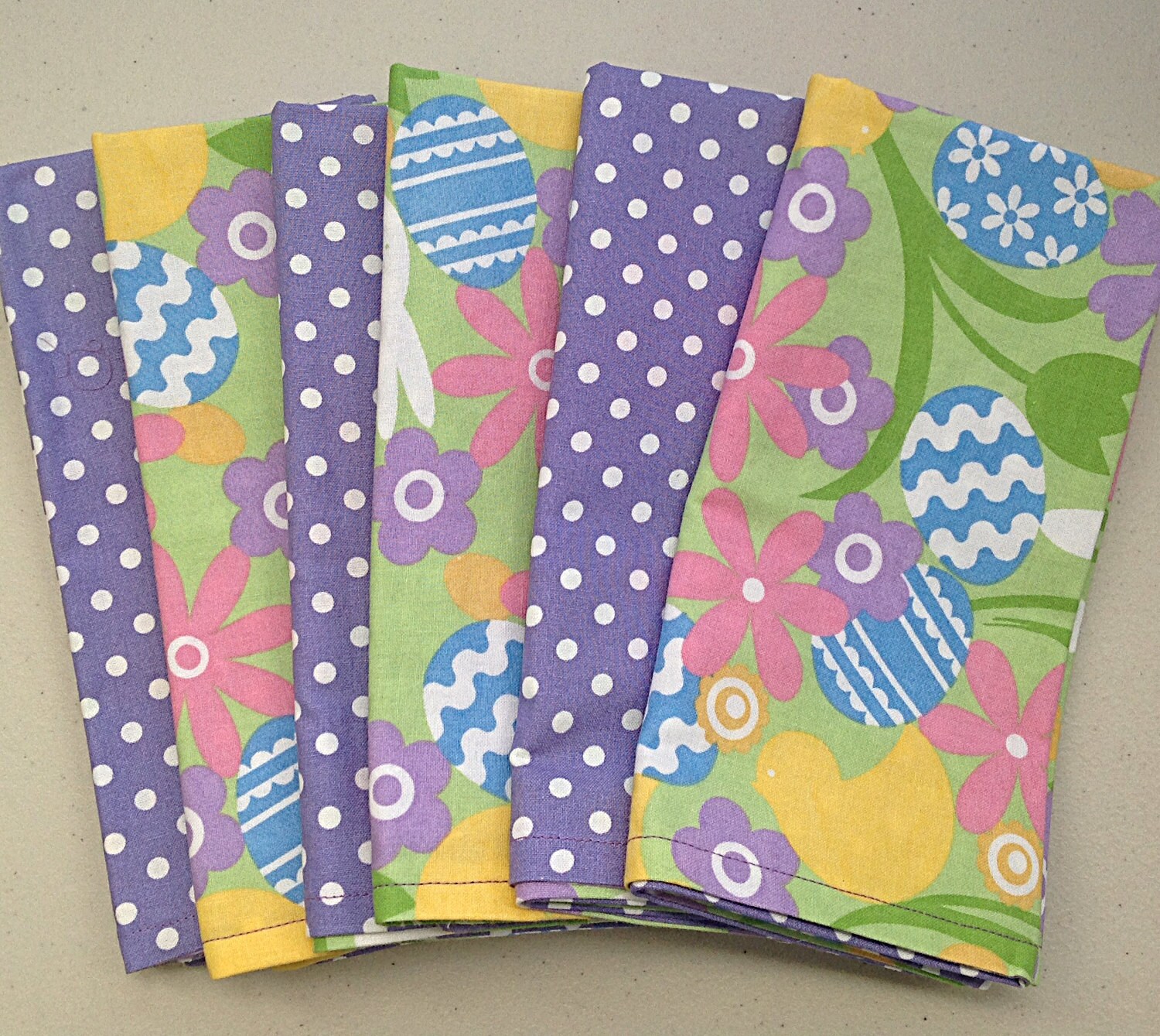EASTER themed cute egg flowers cloth napkins 6 doublesided
