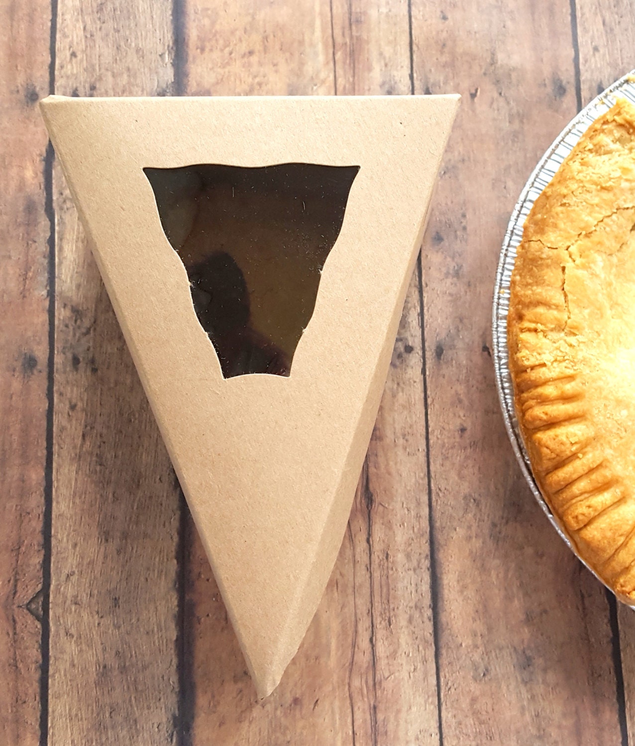 5 Individual Kraft Pie Slice Boxes with Attached Window Lid