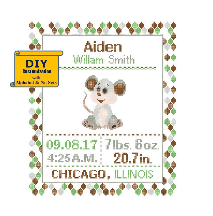 Mouse Cross Stitch Birth Announcement Cross Stitch Birth