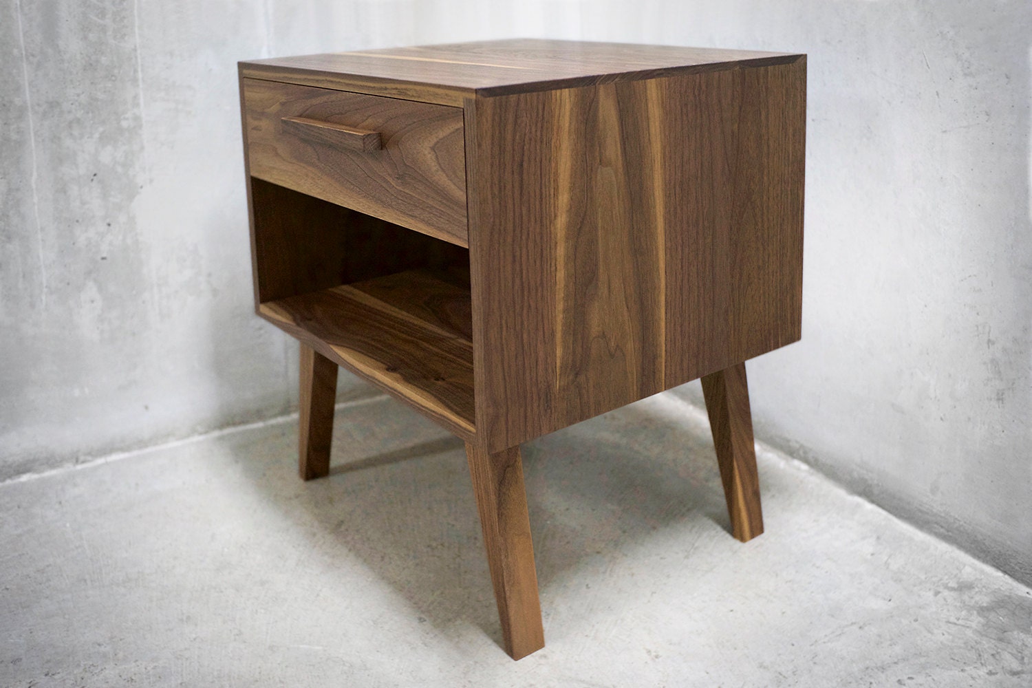 Solid Black Walnut Nightstand/ End table with Tapered Legs