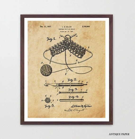 Knitting Needle Patent Poster Knitting Patent Knitting Art