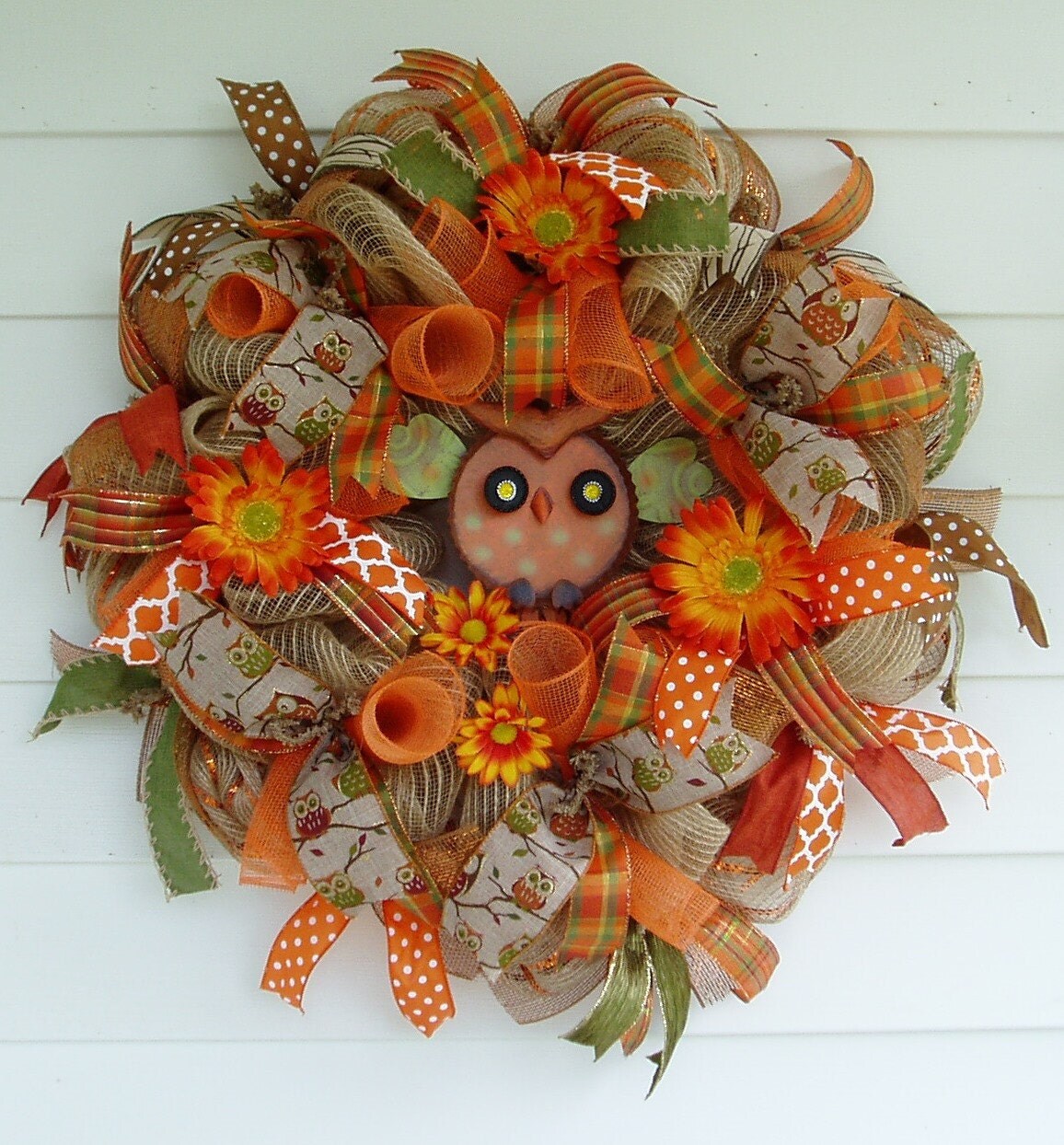 Owl Wreath Autumn Deco Mesh Wreath Fall Deco Mesh Wreath