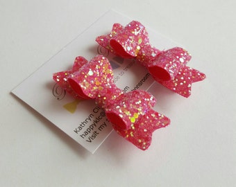 Pink glitter hair clips, set of glitter Hair Clips, pink hair bows, pink hair clips, Toddlers, Baby Girl Hair Clips, Glitter Hair bows.