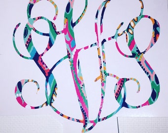 Lily Pulitzer Vinyl Monogram Decal Yeti Monogram Vinyl Window Decal Window Sticker Laptop Sticker Permanent!