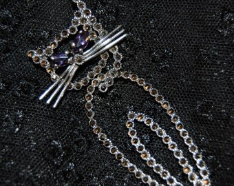Amethyst and Marcasite Articulated Cat Vintage Brooch