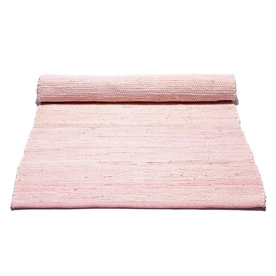 Plain light pink Scandinavian rag rug by Skandihome on Etsy