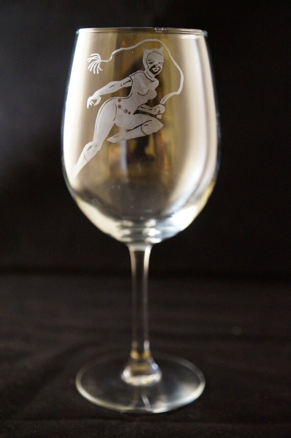Cat Woman Etched Wine glass Dishwasher by DarkUnicornsFunStuff