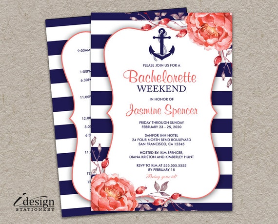 Nautical Bachelorette Party Weekend Invitation With Itinerary