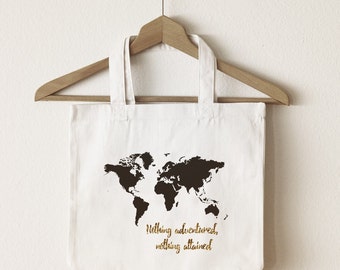 World map canvas tote bag/custom tote/ market bag/ canvas shopping bag/ travel bag/ market tote/ reuseable bag/ gold glitter tote