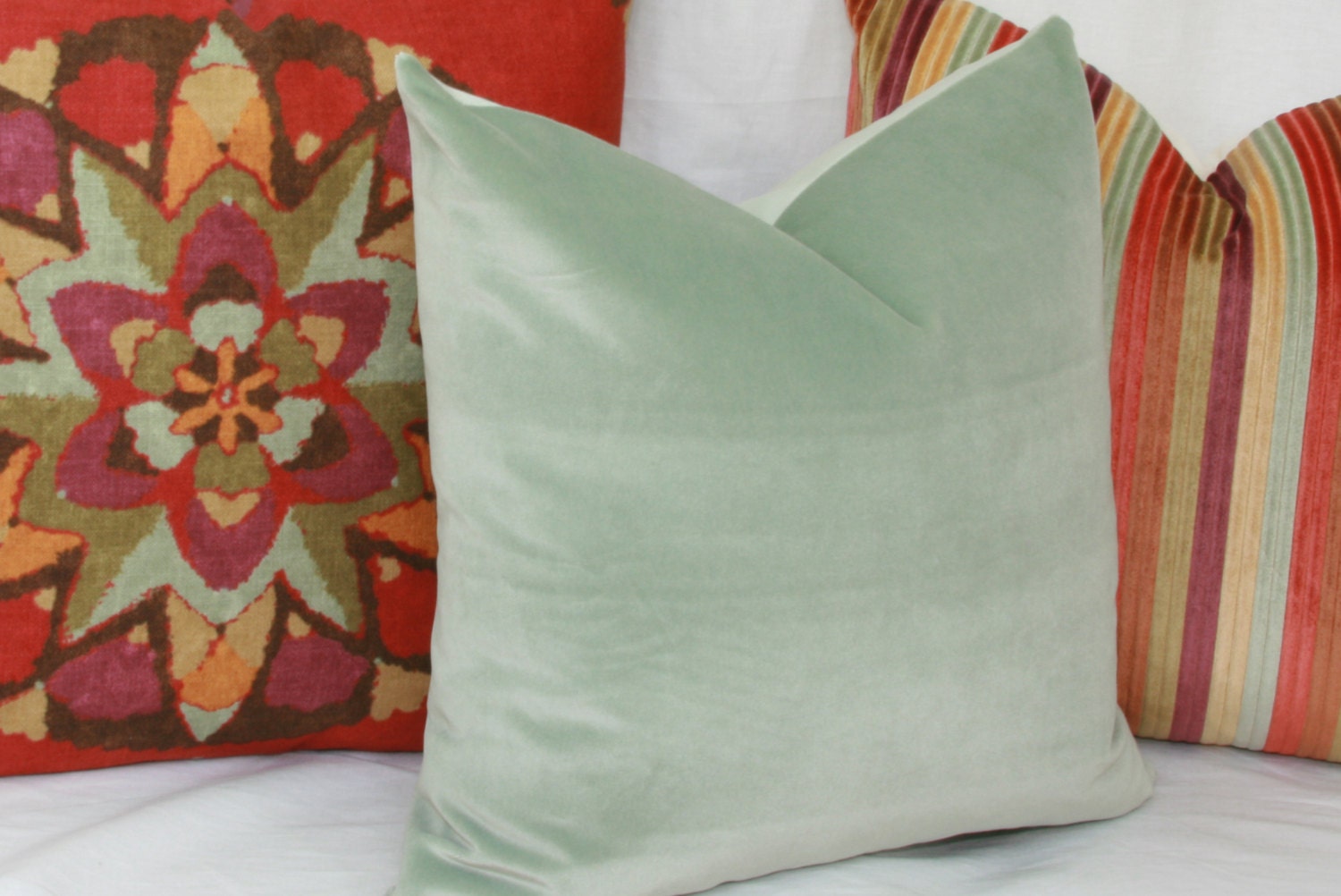 Mint green velvet throw pillow cover. 18x18 20x20 22x22 24x24