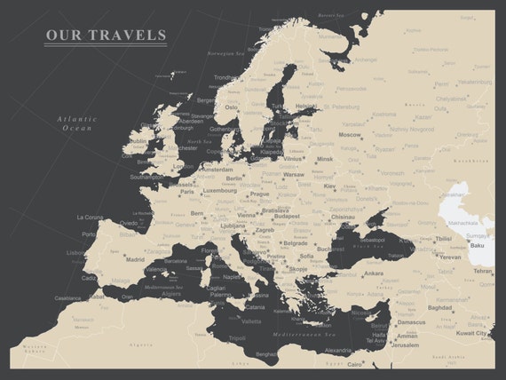 Europe Push Pin Map Print Only Travel Map by AnAdventureAwaits