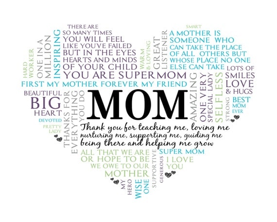 Download Mom Heart Word Art. Unique Mothers Day Gift. Digital