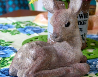 Vintage Flocked Deer Fawn Piggy Bank Figurine