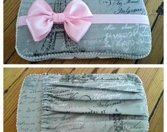 Paris Baby Travel Wipe Case - Grey Baby Wipes Case - Light Pink Wipe Case - Wipe Case with Pocket - Diaper Clutch - Baby Girl Wipe Case