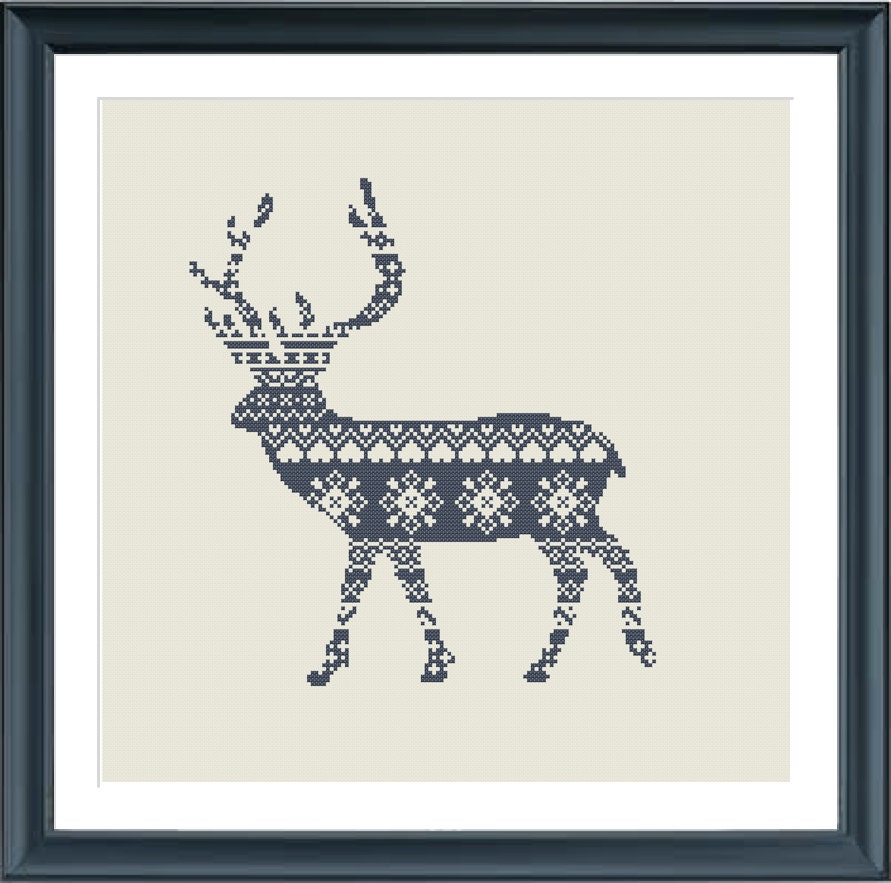 cross stitch pattern nordic deer reindeer nordic by Happinesst