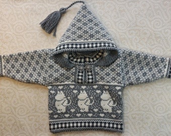 Trendy winter sweater for children with moomin pattern by LanaNere