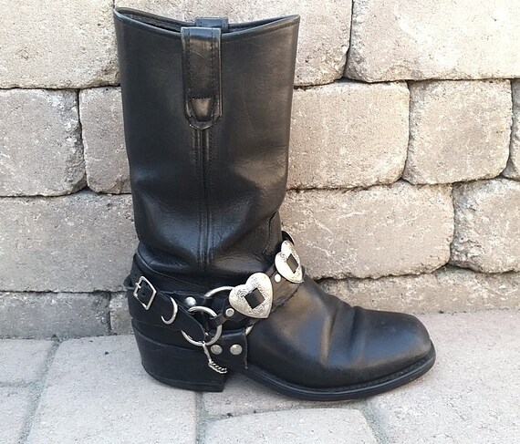 Genuine Black Leather 3 Heart Concho Boot Strap Single Right