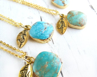 Turquoise Necklace-Bridesmaid Gift-RUSTIC Wedding Party Gifts-Turquoise Jewelry-Personalized Necklace-Gift for Her-Square Turquoise Pendant