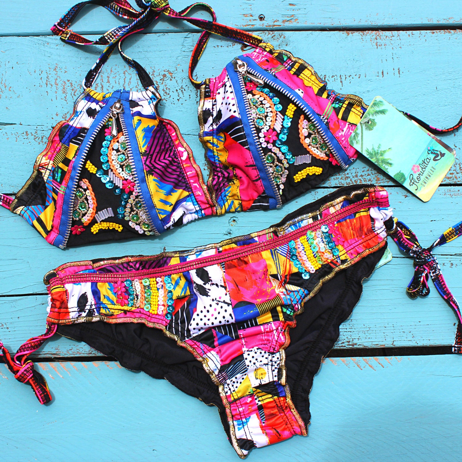 Cute Zipper Bikini Unique Bikini Top Brazilian Bottoms