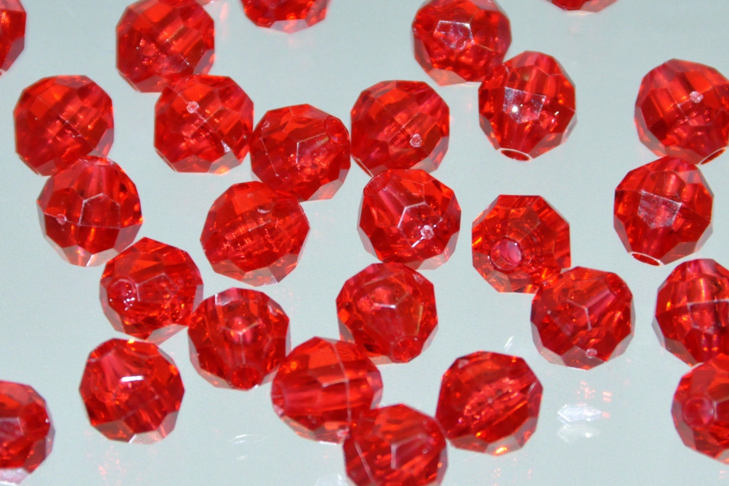 8mm Plastic Faceted Beads. Red Faceted Beads. Wholesale Faceted Plastic Beads. Red 8mm Bulk