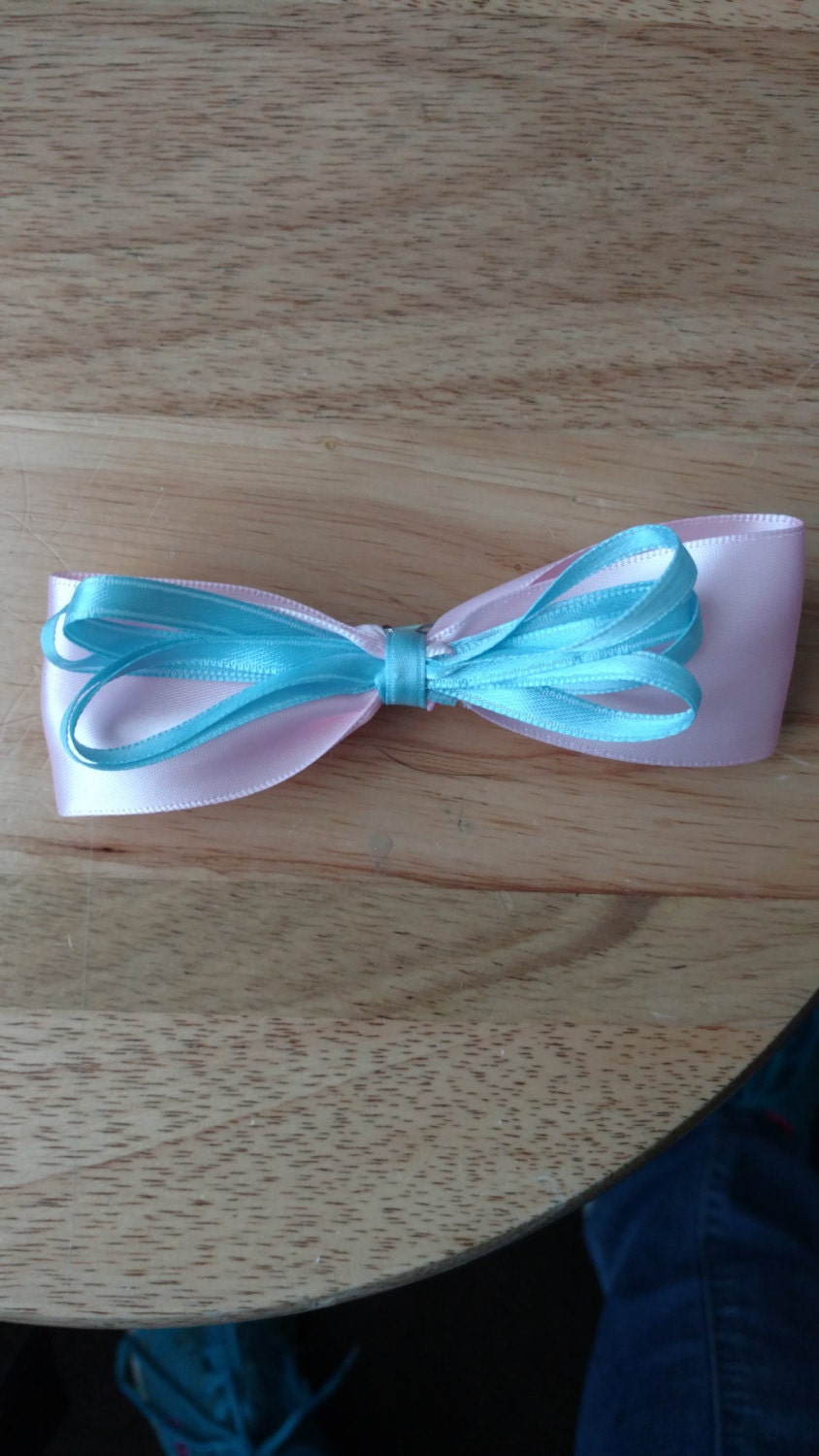 Hair bow Baby blue and pink Easter bow by handmadeclosetloft