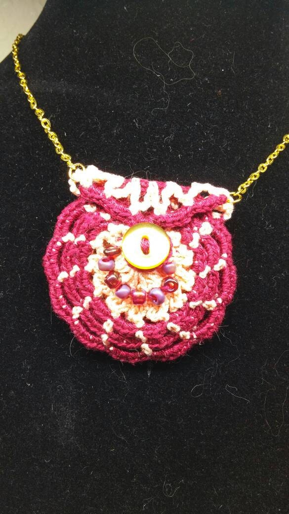 Red pouch beaded pocket necklace bag necklace pouch