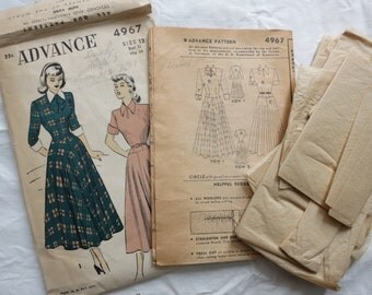 50s Dress Pattern Advance 4967 Size 13 Bust 31 Vintage Sewing Pattern Uncut