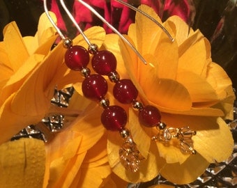 Red Carnelian Earrings Gold Beads Sterling Silver & Swarovski Crystals Handmade Jewelry
