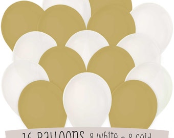 16 White and Gold Latex Balloon Kit - Balloon Bouquet for a Baby Shower, Birthday Party or Bridal Shower